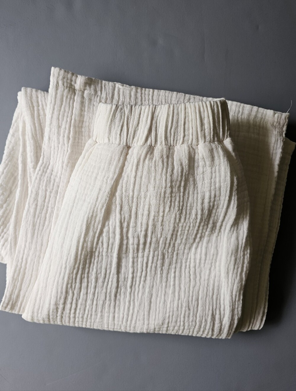 SHEIN Cream Textured Elastic Waist Pants